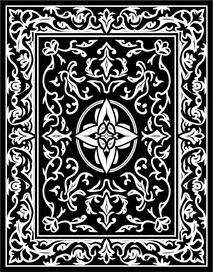 Ornate Flourish Black White Intricate Rug