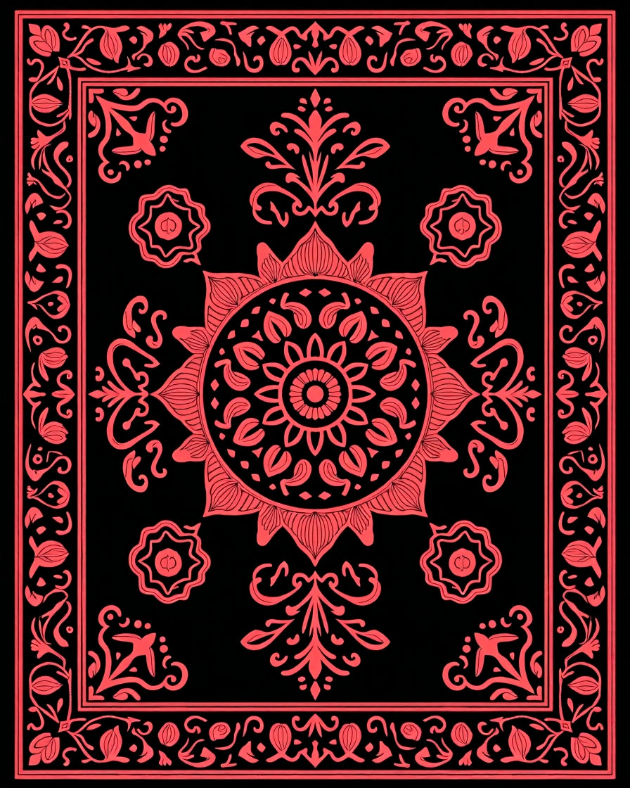 Intricate Red Floral Mandala Design Rug