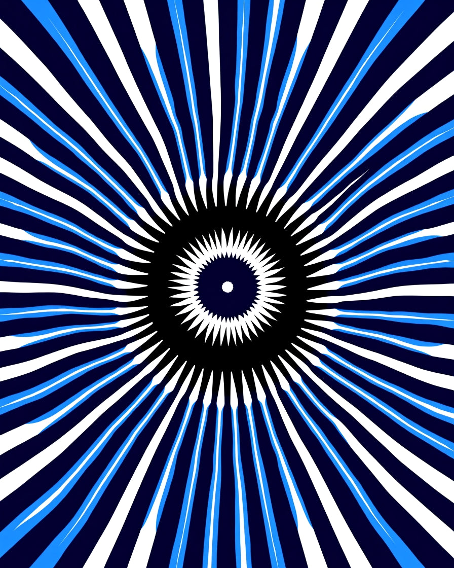 Radiating Blue And White Sunburst Design Rug