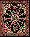Intricate Floral Sunburst Black and Red Rug