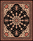 Intricate Floral Sunburst Black and Red Rug