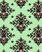 Black Pink Floral Damask Pattern Rug