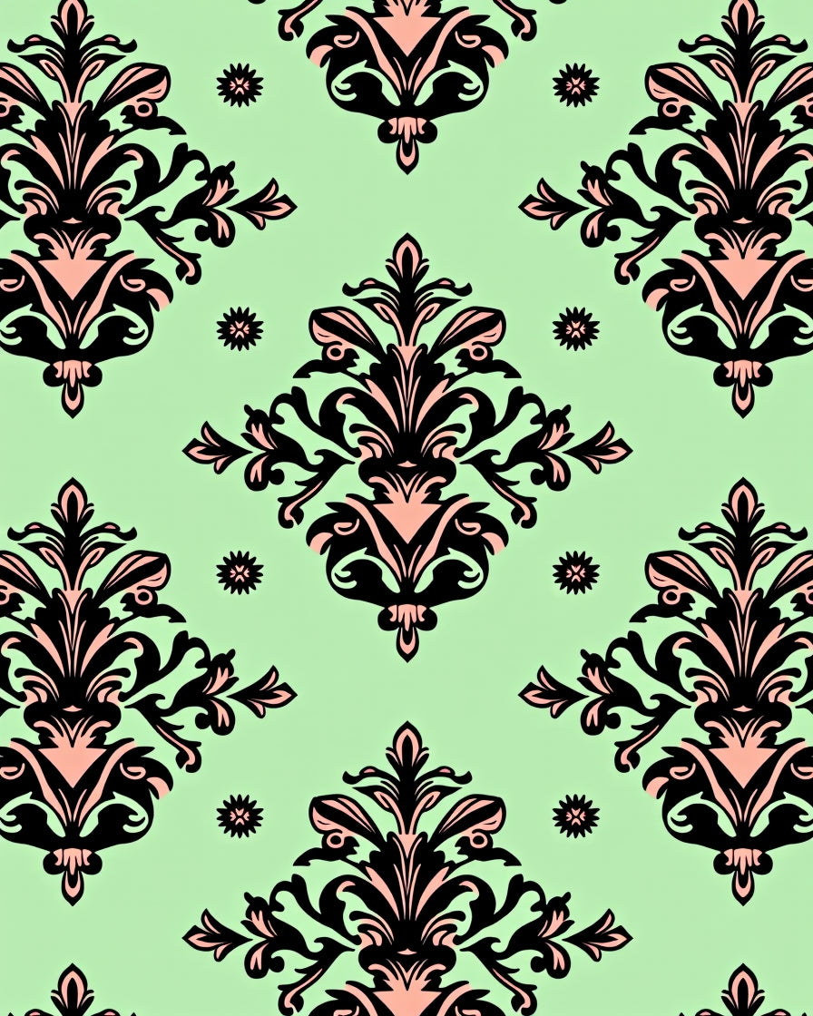 Black Pink Floral Damask Pattern Rug