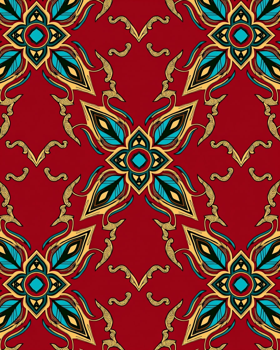 Crimson Floral Pattern With Gold Accents Rug