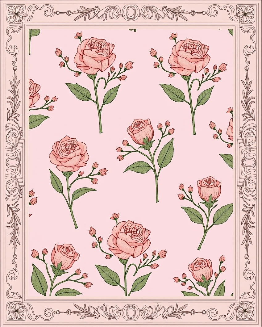 Vintage Pink Rose Floral Pattern Rug