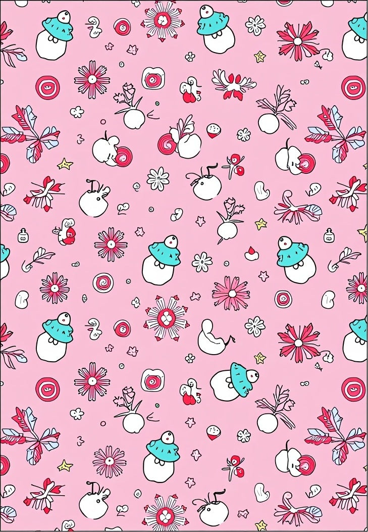 Whimsical Pink Cartoon Animals Flowers Rug