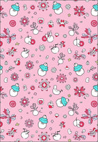 Whimsical Pink Cartoon Animals Flowers Rug