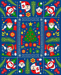 Festive Blue Christmas Folk Art Elements Rug