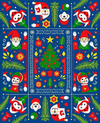 Festive Blue Christmas Folk Art Elements Rug