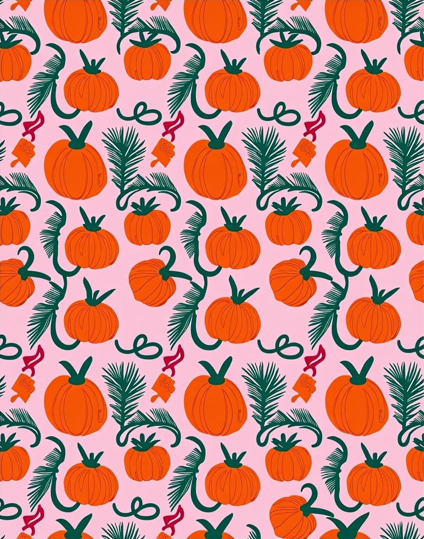 Orange Pumpkin Pine Green Foliage Rug