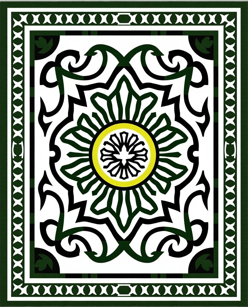 Detailed Floral Patterned Green Artwork Rug