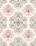 Ornate Floral Pattern In Pink And Green Rug