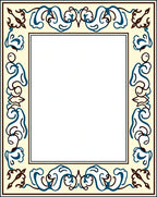 Ornate Cream Blue Brown Floral Border Rug