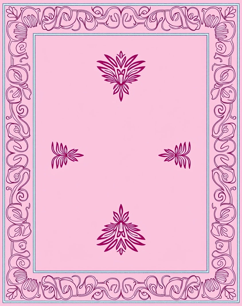 Pink Floral Frame With Centers Rug