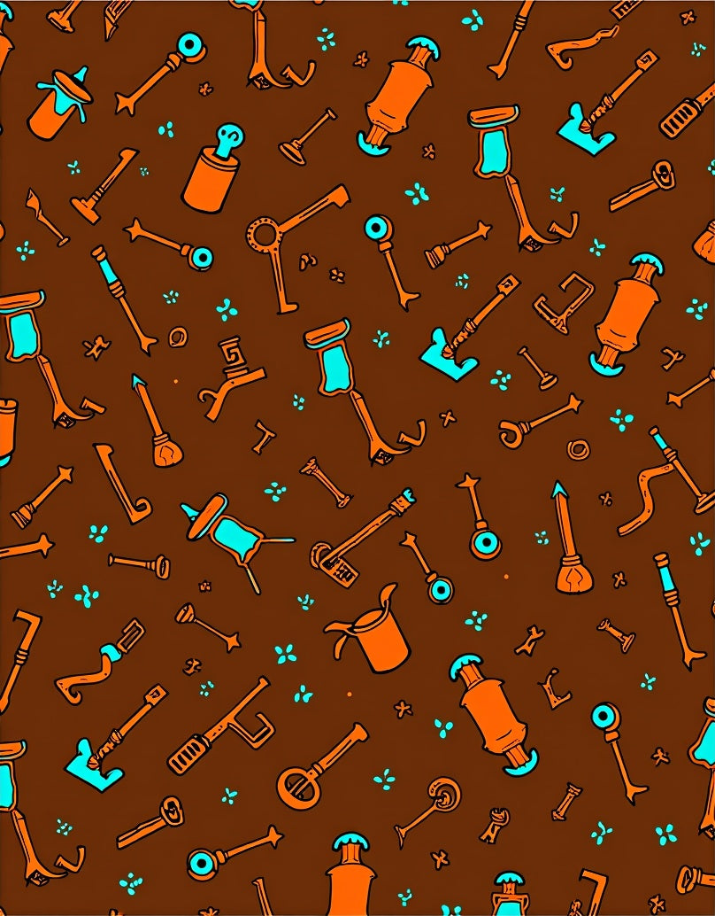 Vintage Tool Key Pattern Rug