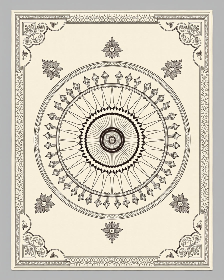 Mandala Floral Frame Decorative Rug