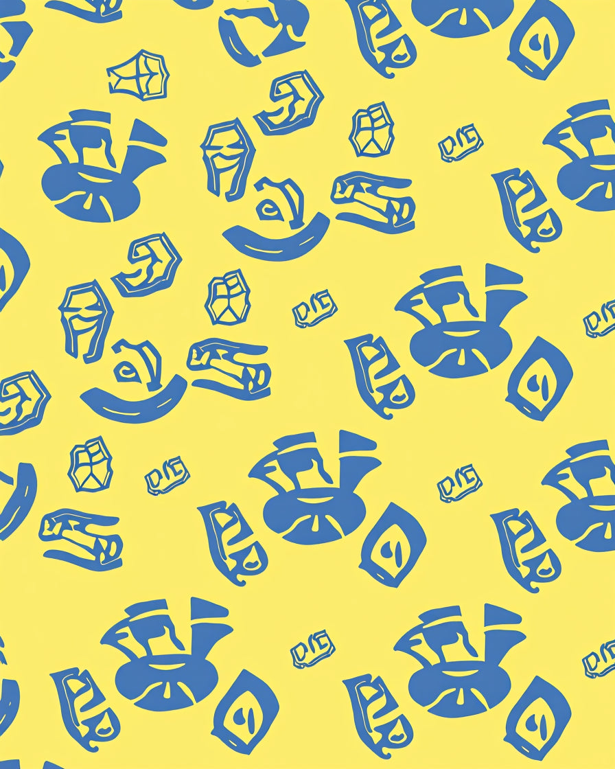 Abstract Blue Floral And Object Pattern Rug