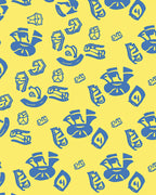 Abstract Blue Floral And Object Pattern Rug