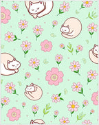 Sweet Sleeping Cats Floral Print Rug