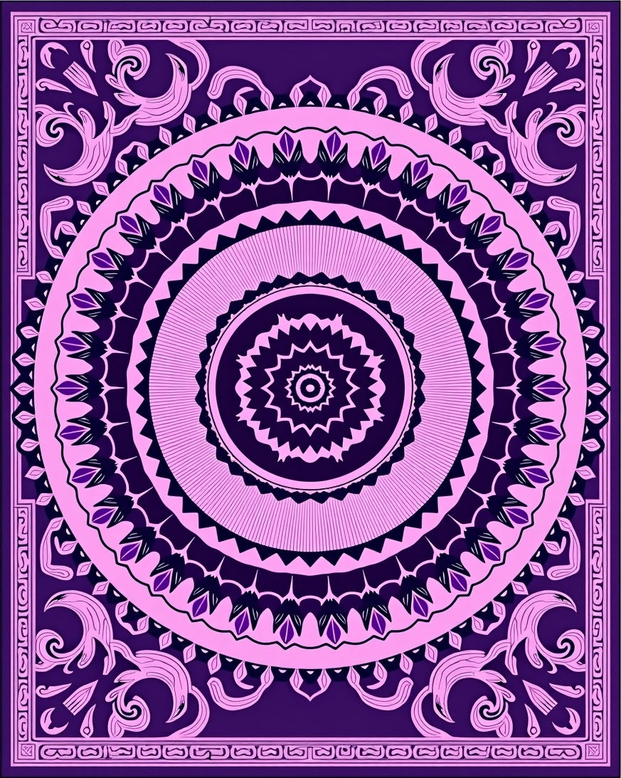 Ornate Purple Pink Mandala Pattern Rug