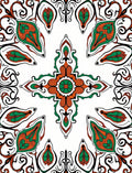 Ornate Orange Green Floral Art Nouveau Rug