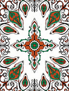 Ornate Orange Green Floral Art Nouveau Rug