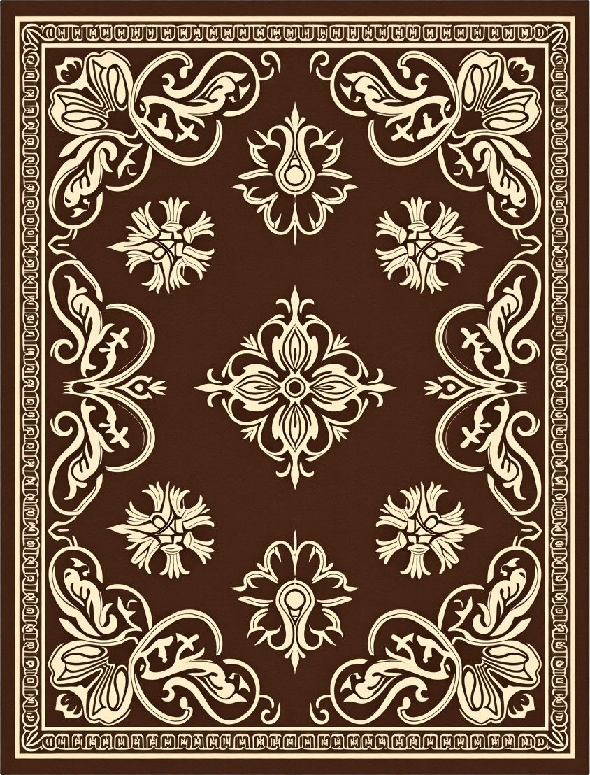 Rich Brown Floral Swirl Accent Rug