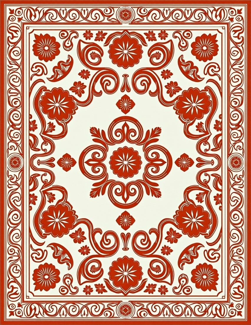 Ornate Floral Bordered Classic Design Rug