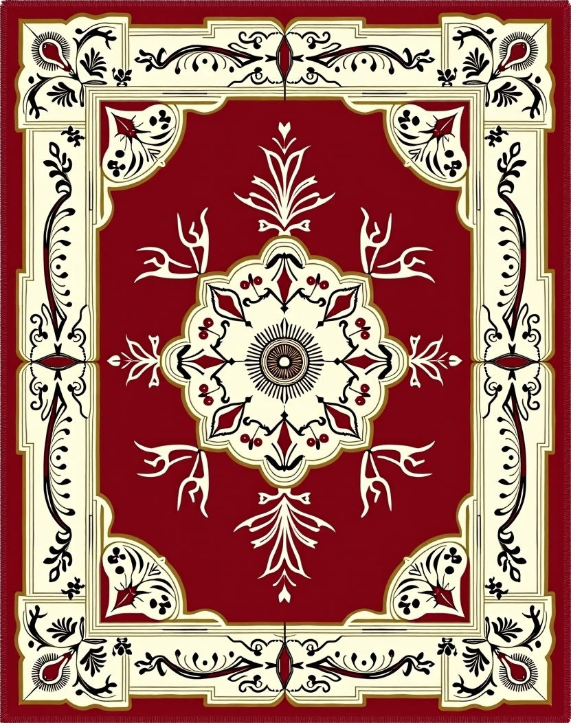 Intricate Floral Bordered Medallion Rug