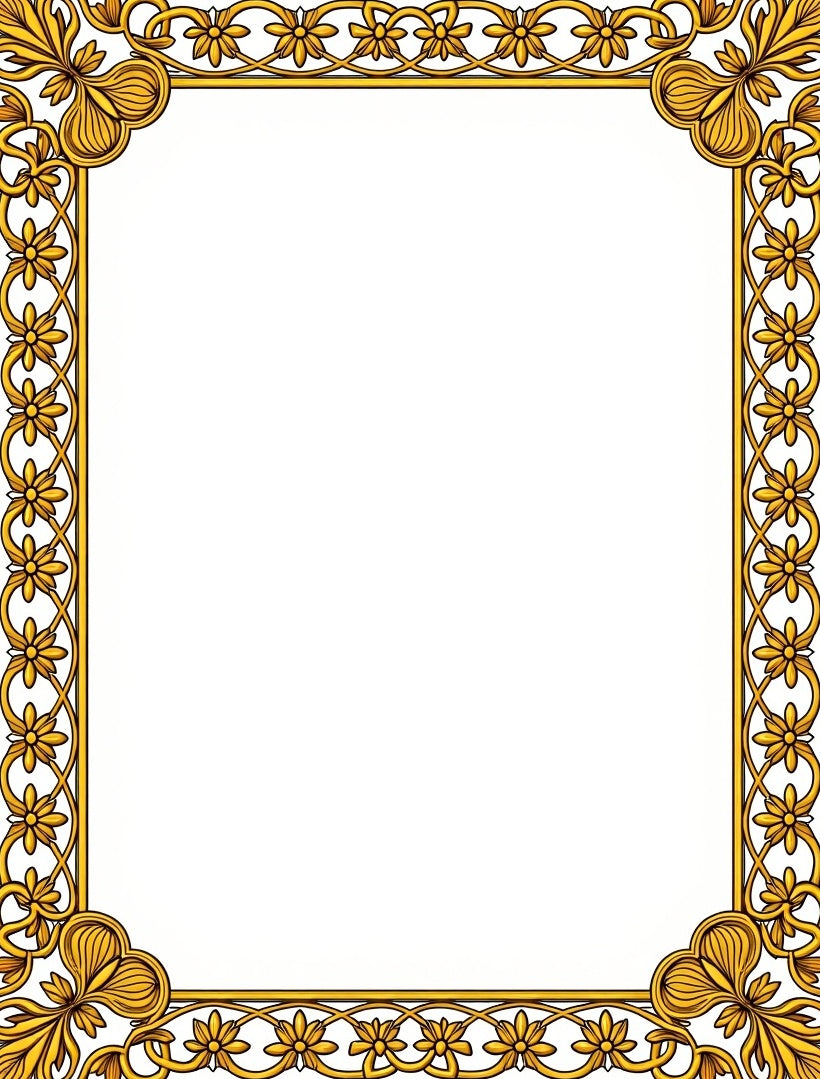 Ornate Gold Floral Border Design Rug