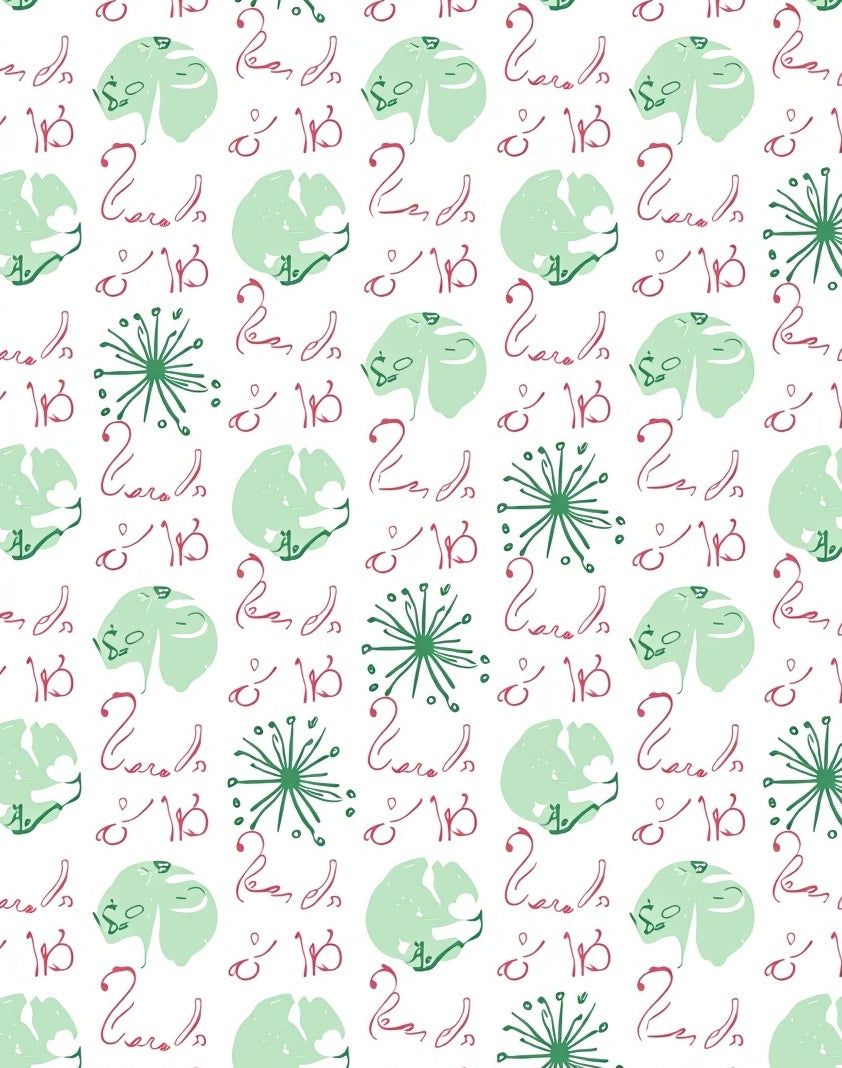 Light Green Pink Calligraphy Floral Rug