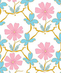 Pink Turquoise Floral Vine Pattern Rug