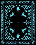 Whimsical Cyan Insect Floral Pattern Rug