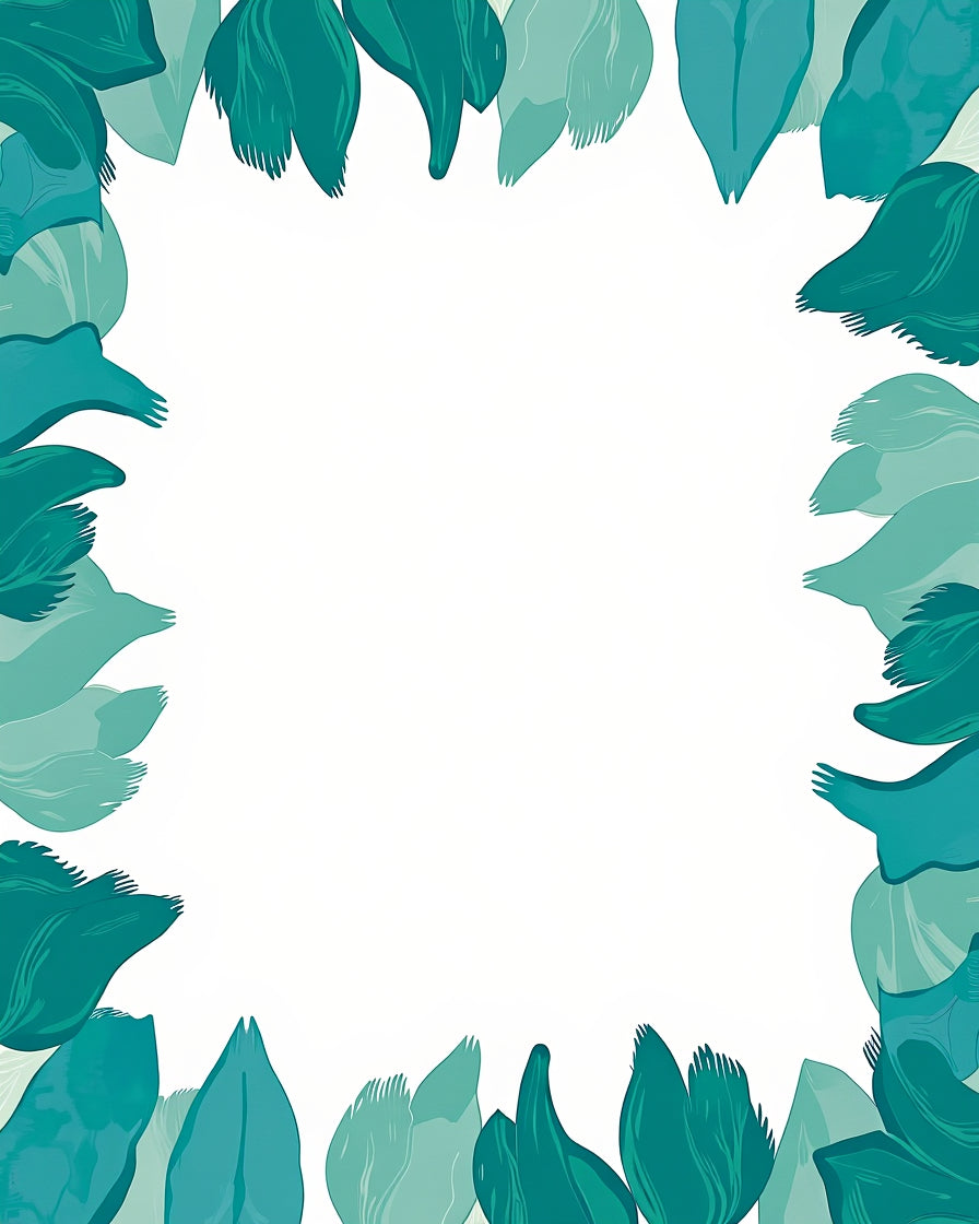 Teal Leafy Abstract Border Design Rug