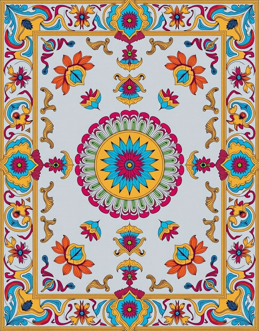 Vibrant Floral Medallion Border Rug