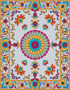 Vibrant Floral Medallion Border Rug
