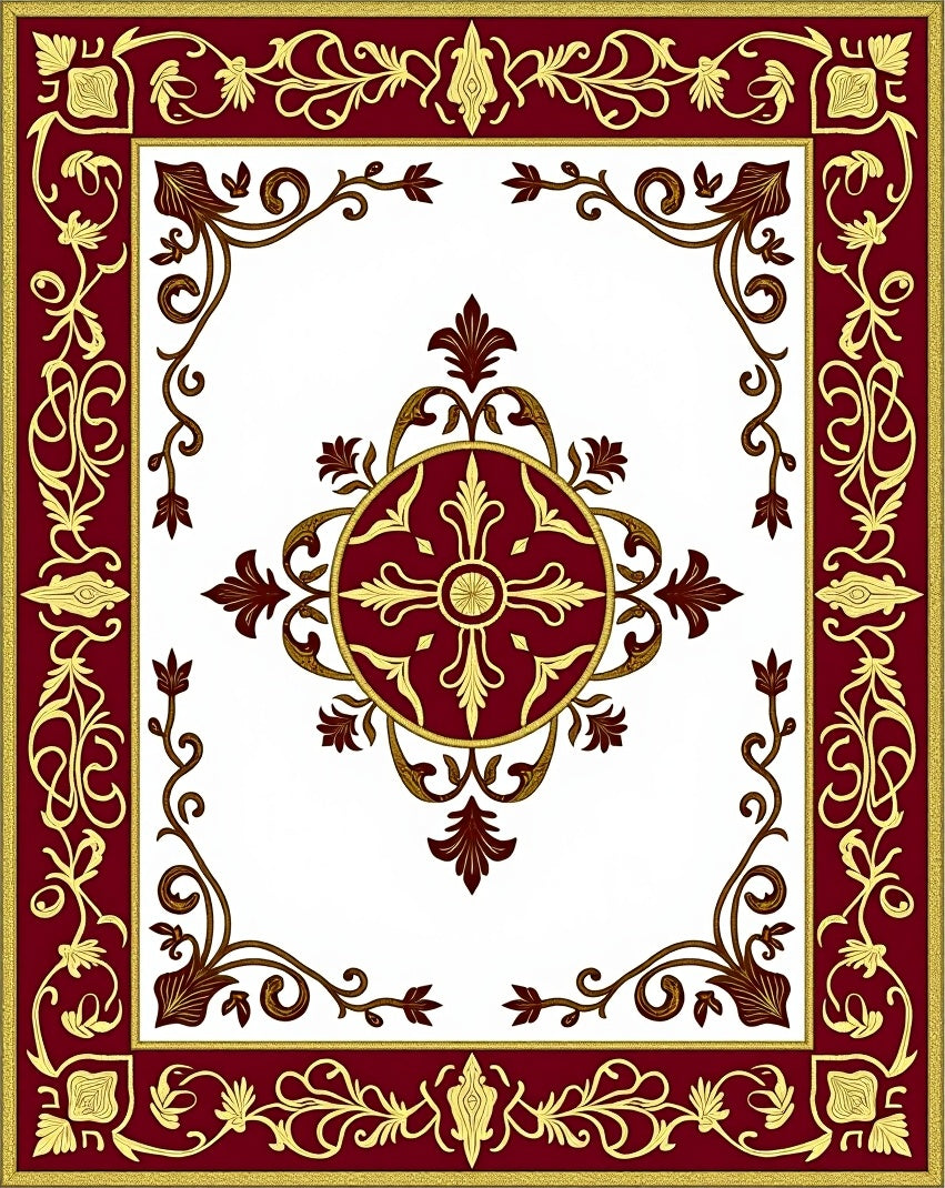 Regal Maroon Gold Floral Motif Design Rug