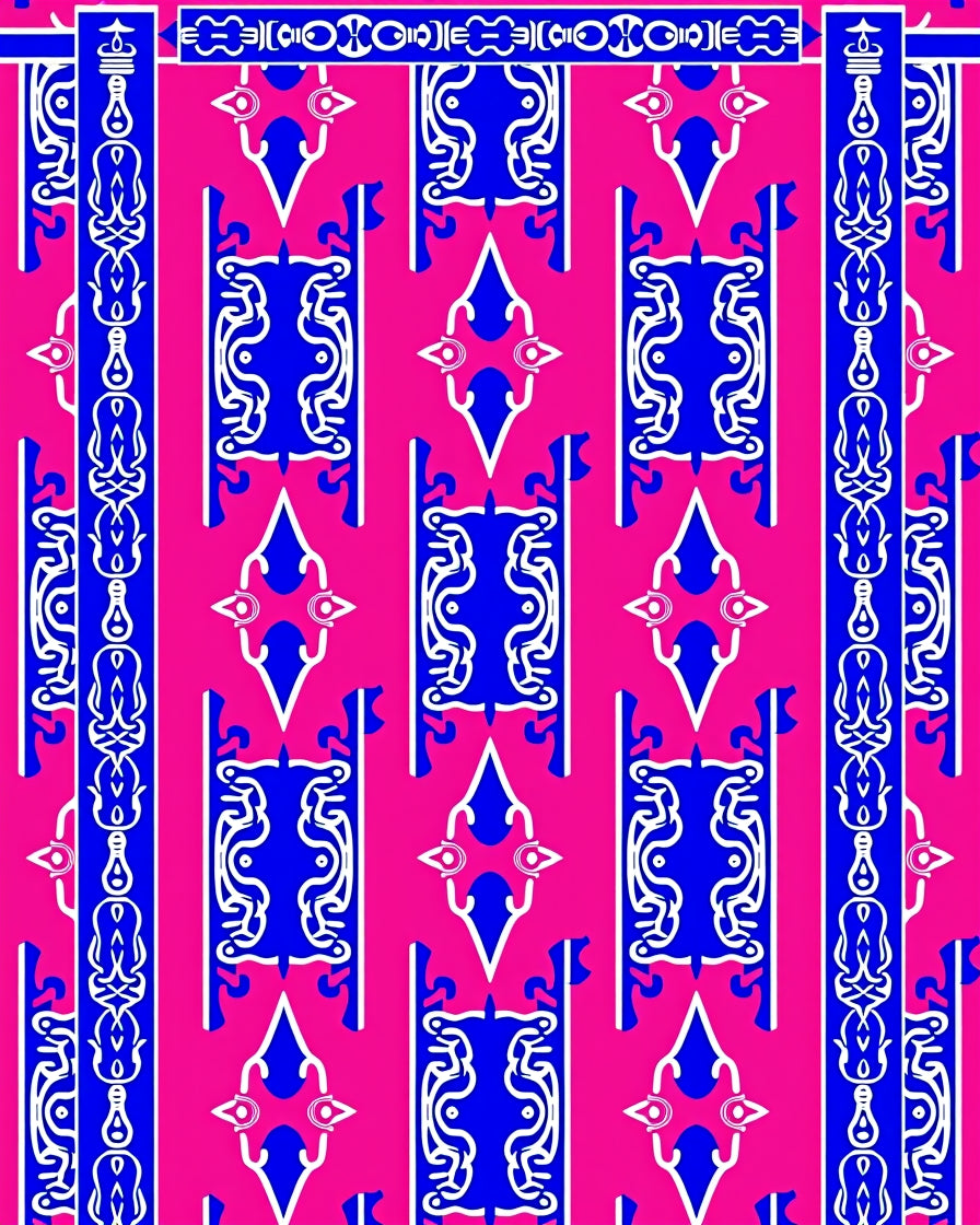 Bold Blue White Tribal Pattern Rug