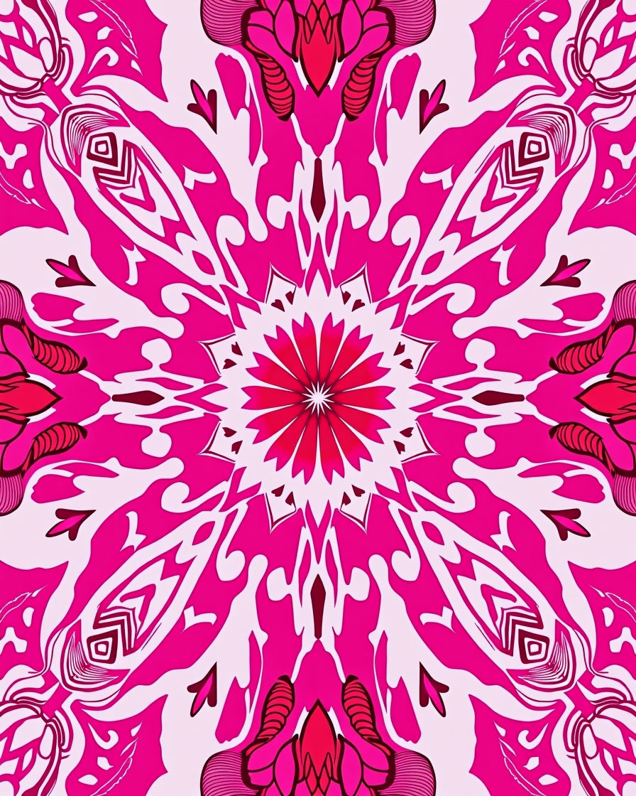 Vibrant Pink Mandala Floral Pattern Rug