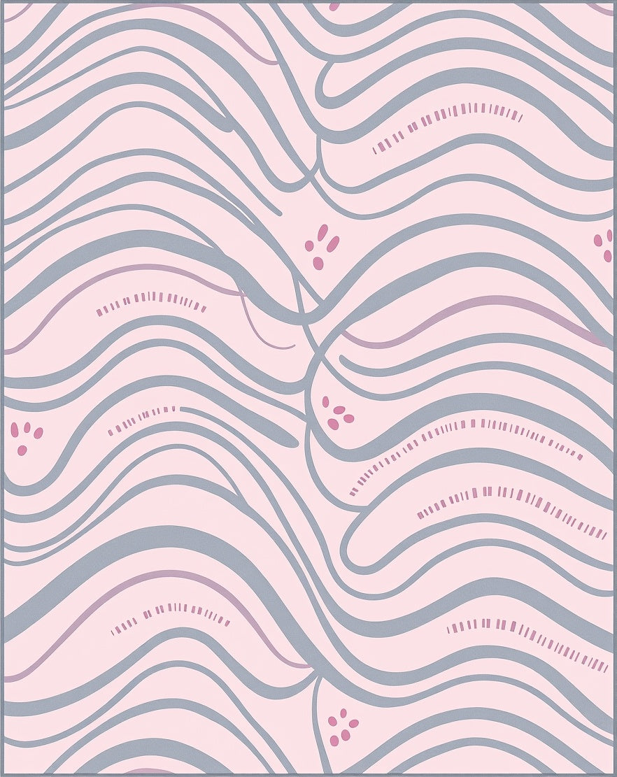 Soft Pink Gray Wavy Design Rug