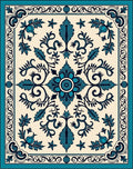 Ornate Teal Floral Scrollwork Design Rug
