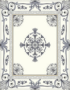 Ornate Floral Border Centerpiece Design Rug