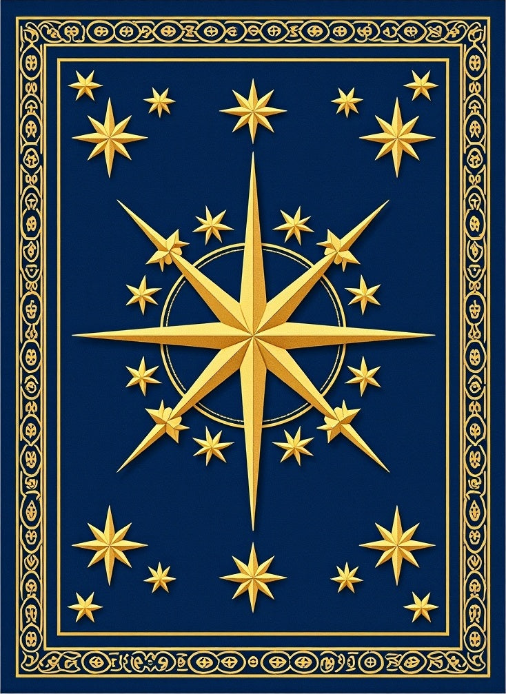 Golden Stars On Deep Blue Rug