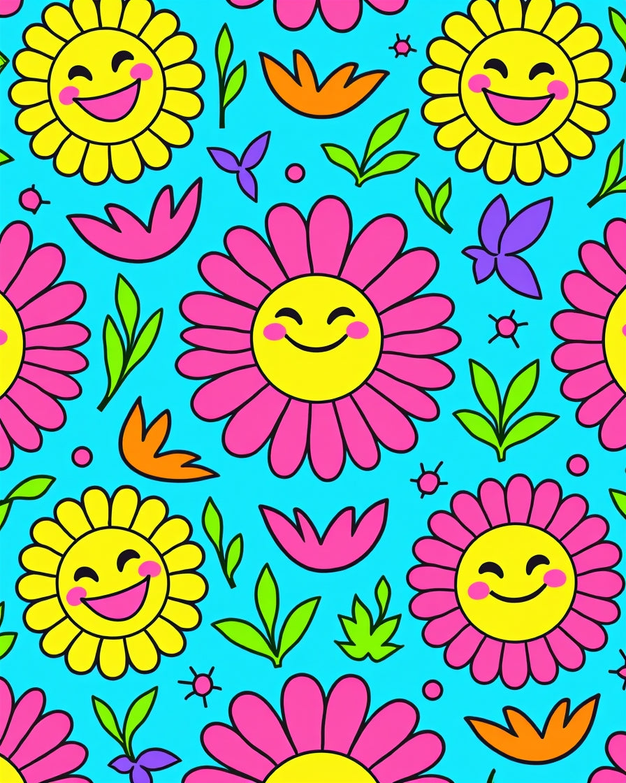 Happy Flower Power Pattern Rug