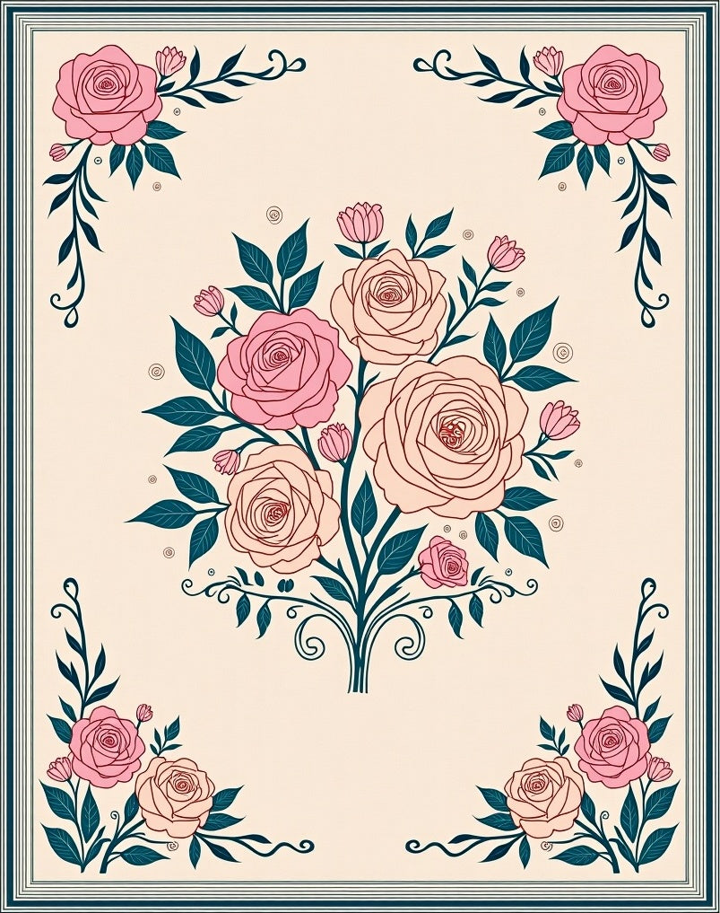 Floral Swirl Rose Bouquet Design Rug