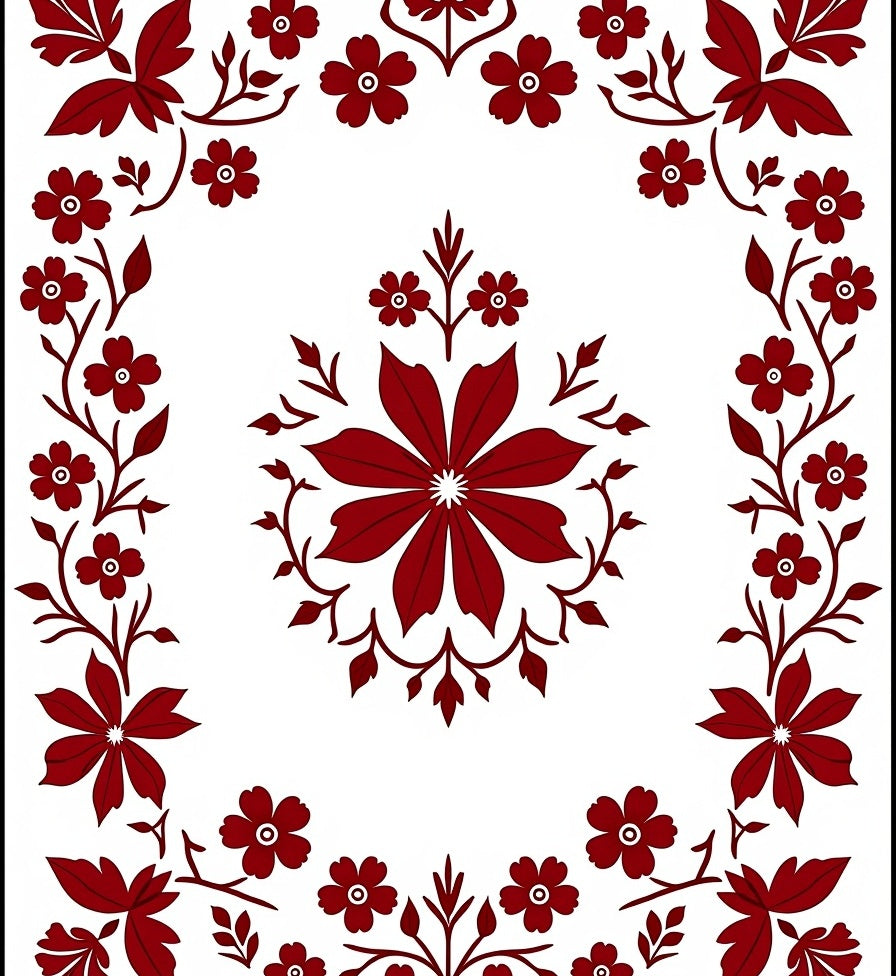 Floral Blossom Vines Border Design Rug