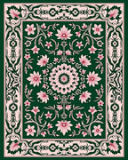 Elegant Floral Medallion Pink Green Rug