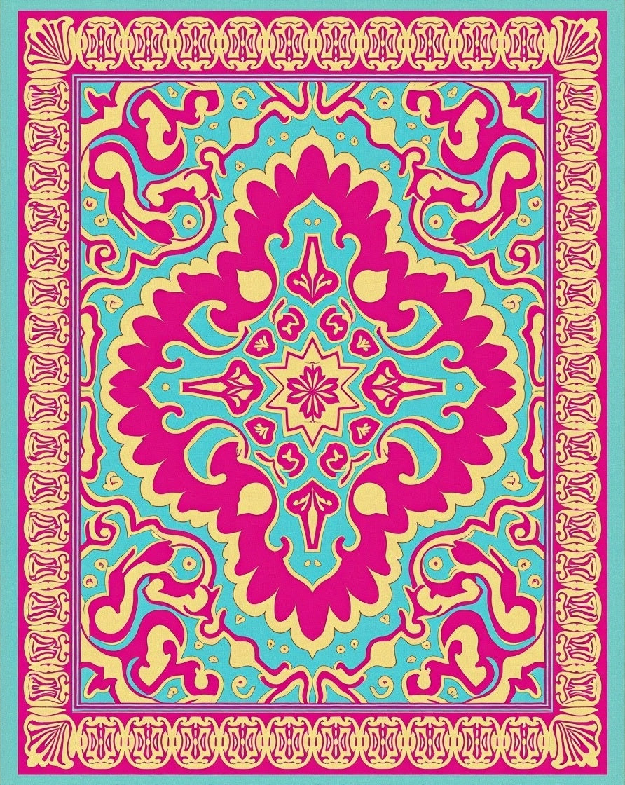 Vibrant Floral Mandala Inspired Design Rug