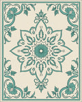Classic Teal Floral Medallion Design Rug