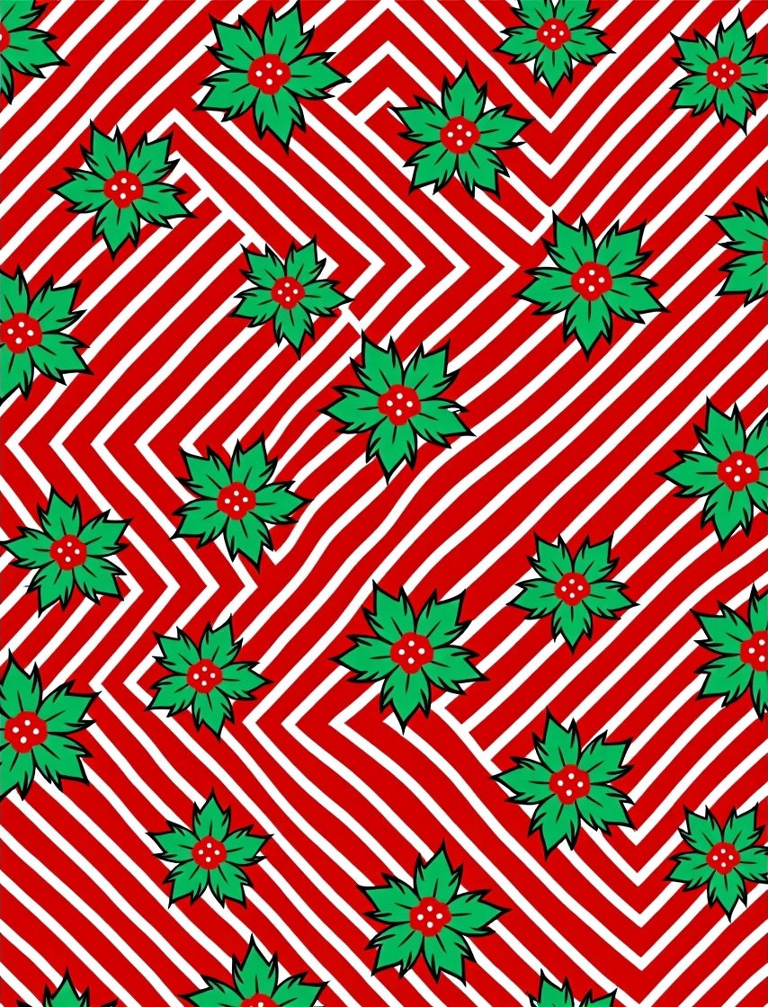 Red White Striped Poinsettia Rug